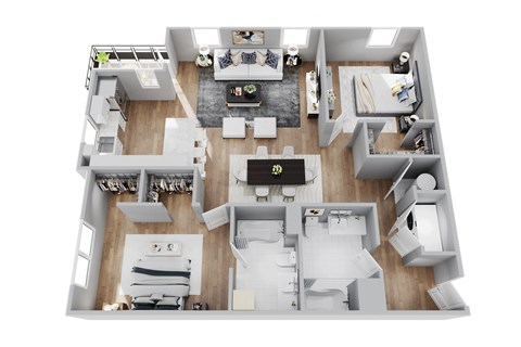 Floor plan for 2 beds, 2 baths, 1093 sqft